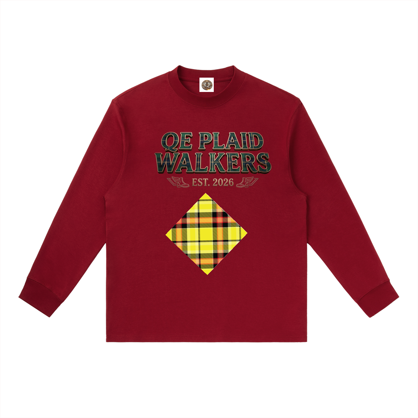 QE Plaid Walkers Essential Crewneck Long-Sleeve T-Shirt