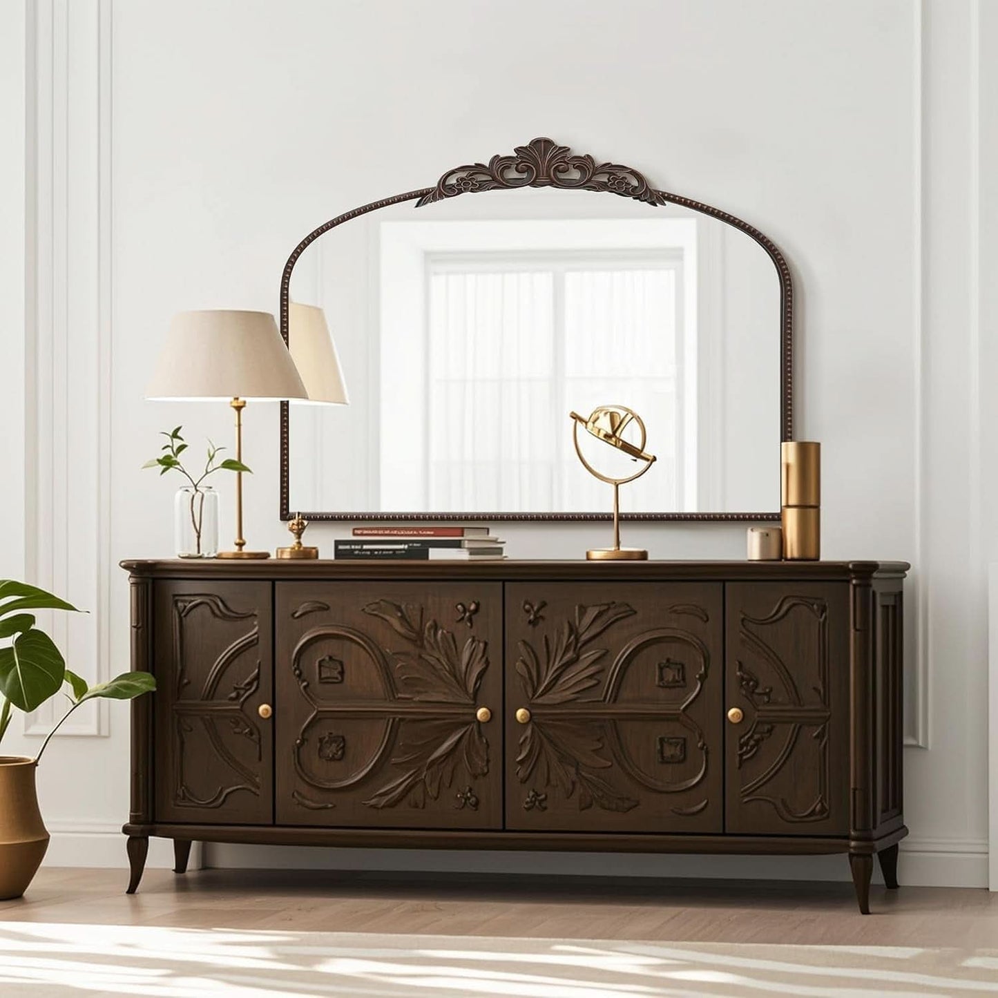 Bronze Vintage Baroque Mirror 40 By 30 Inch Arch Wall Mount