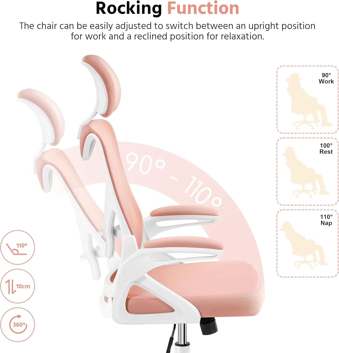 Ergonomic Office Chair High Back Mesh White Pink Lumbar