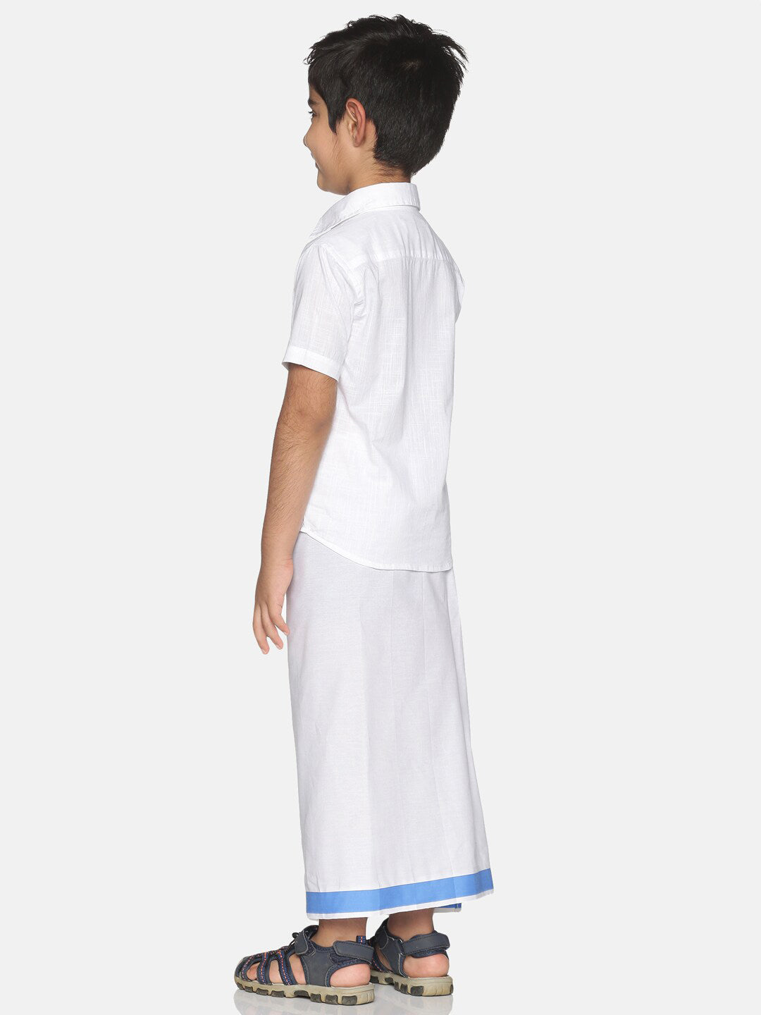 Sethukrishna White Pure Cotton Solid Shirt and Veshti Set