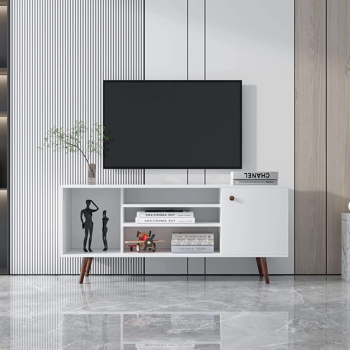 Farmhouse TV Stand for 65 Inch TVs With Storage Cabinet
