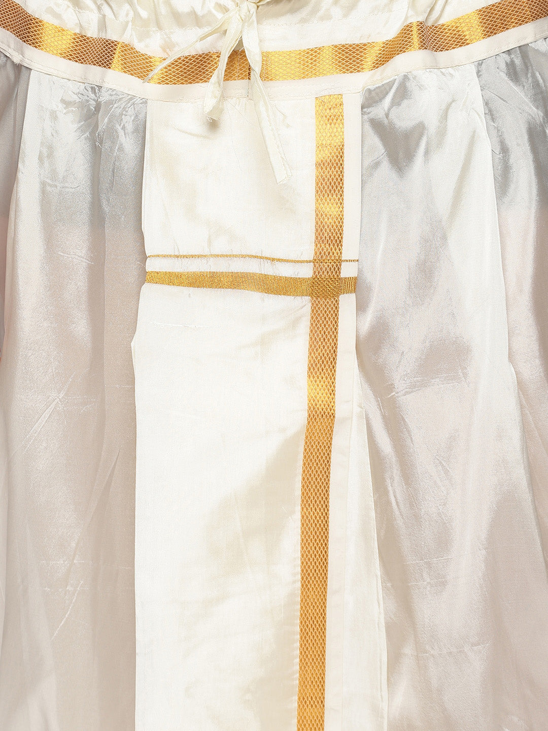 Sethukrishna Men Cream-Coloured & Golden Solid Silk Dhoti