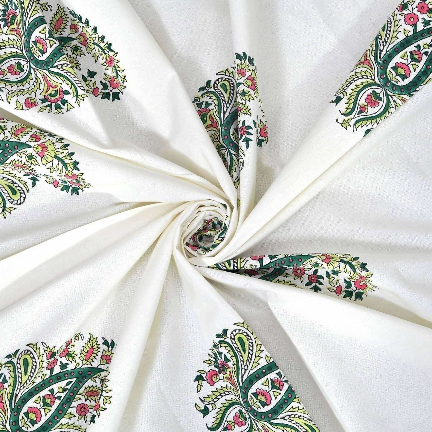 Paisley Hand Block Printed Double 90x108 Inches Bedspread with 2 Pillow Covers