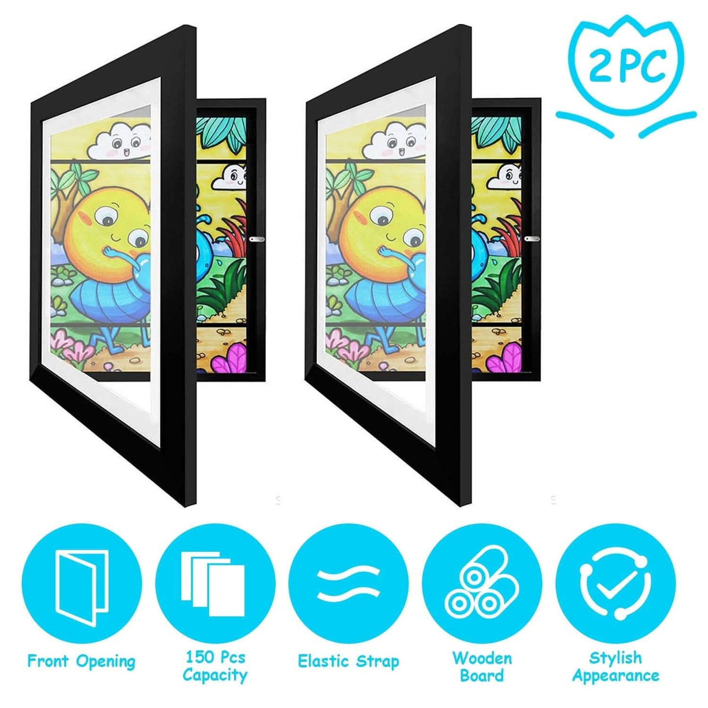 2-Piece: Kids Art Frame Front Opening Wooden Picture Frame