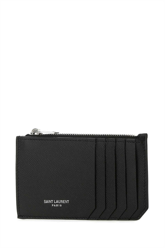 Saint Laurent Men Black Leather Card Holder