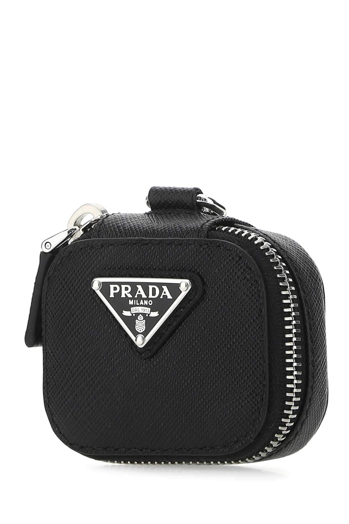 Prada Men Black Leather Air Pods Case
