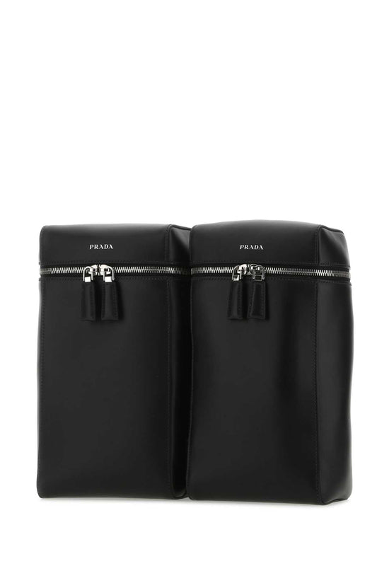 Prada Men Black Leather Backpack