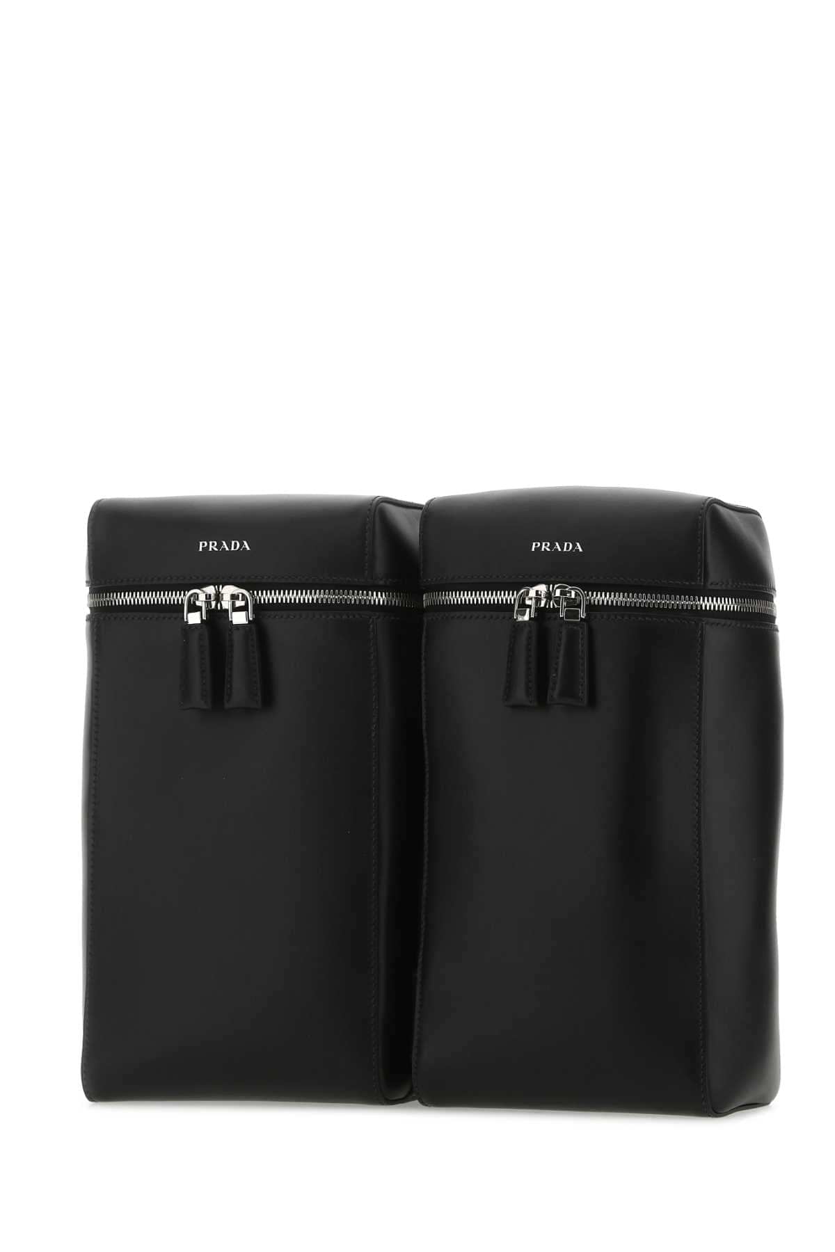 Prada Men Black Leather Backpack