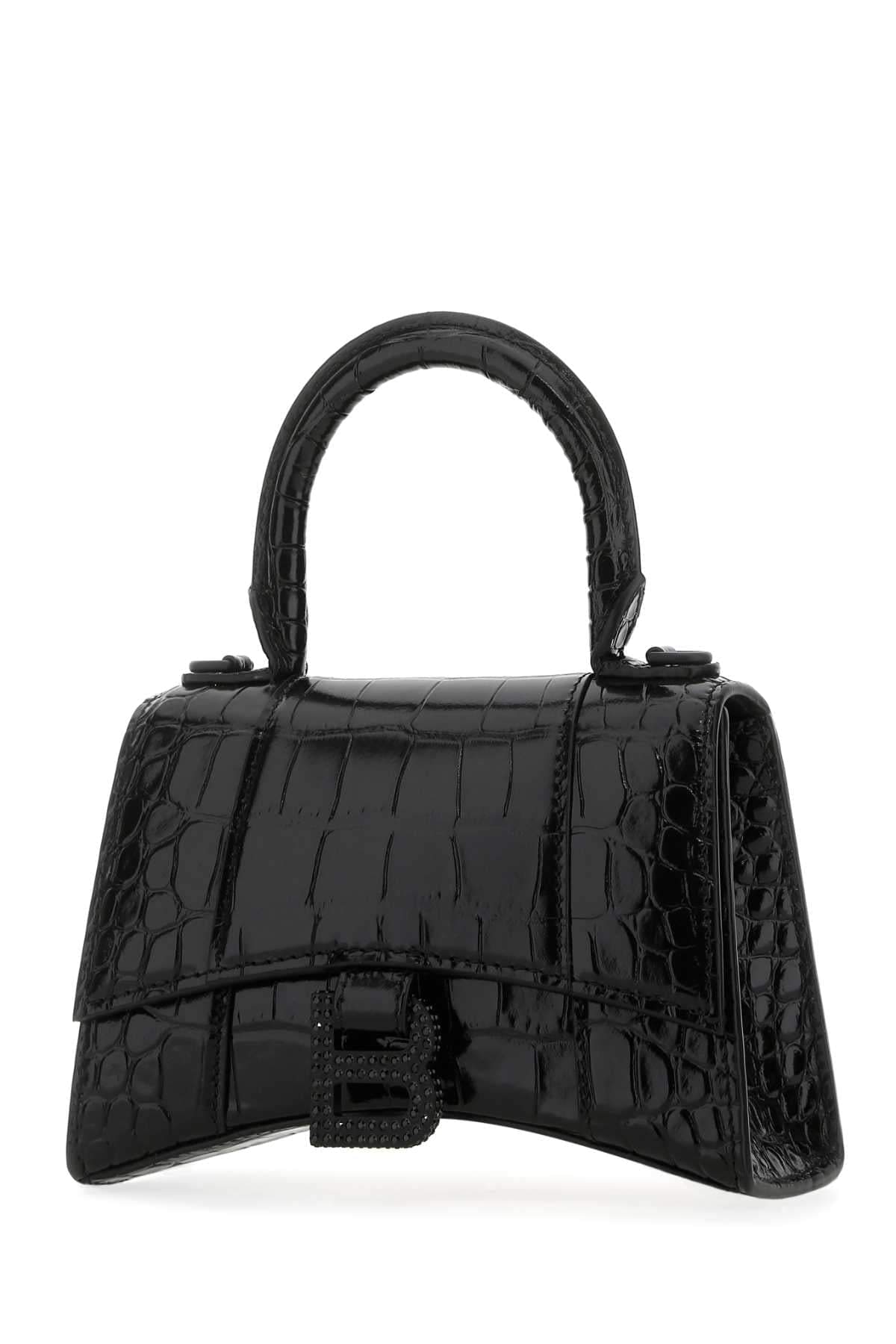 Balenciaga Women Black Leather Xs Hourglass Handbag