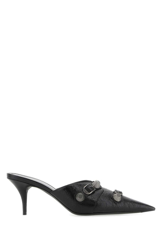 Balenciaga Women Black Leather Cagole Mules