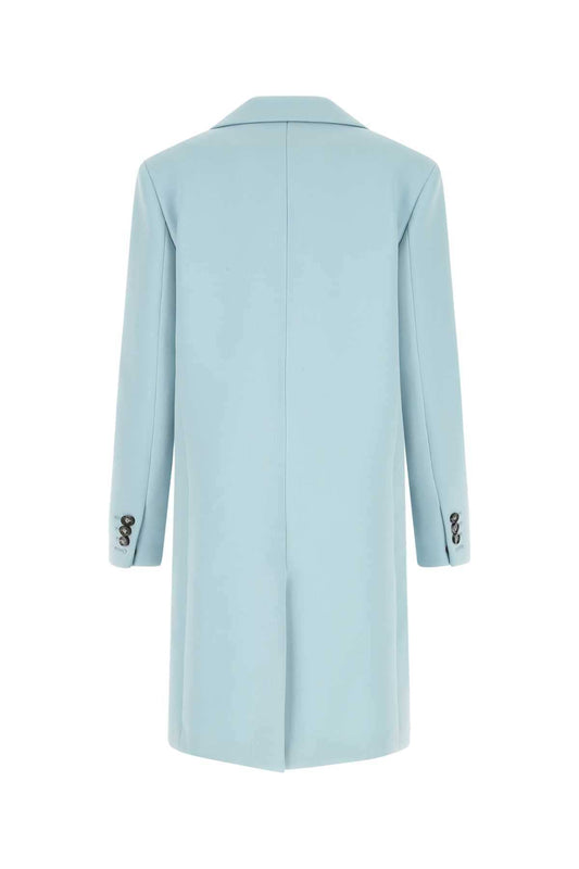 Bottega Veneta Women Pastel Light-Blue Tricotine Coat