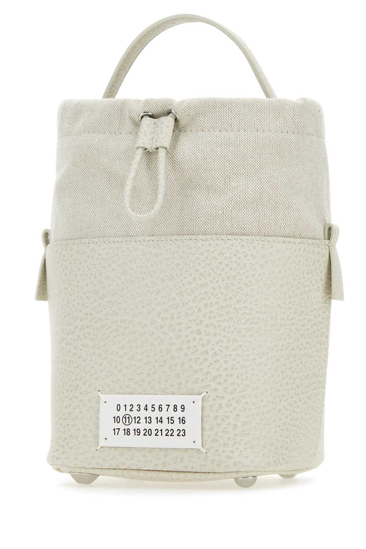 Maison Margiela Women Chalk Leather And Canvas Mini 5Ac Bucket Bag