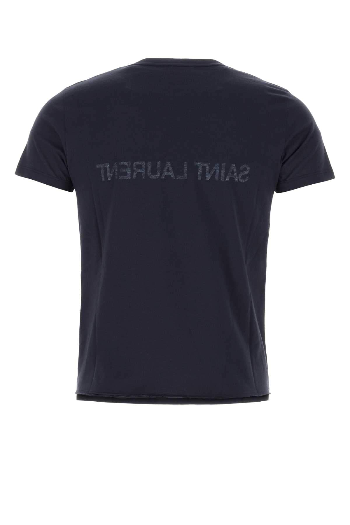 Saint Laurent Men Navy Blue Cotton T-Shirt