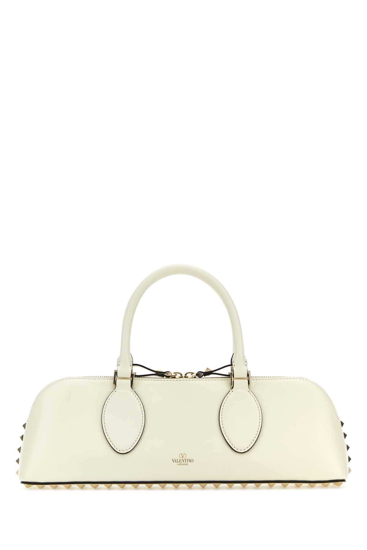 Valentino Garavani Women Ivory Leather Rockstud East-West Handbag