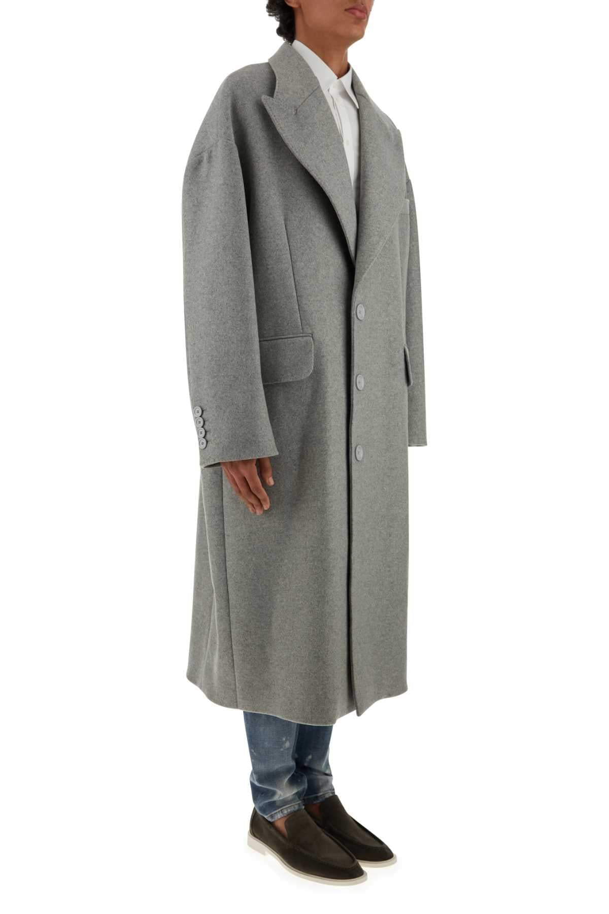 Dolce & Gabbana Men Grey Wool Blend Coat