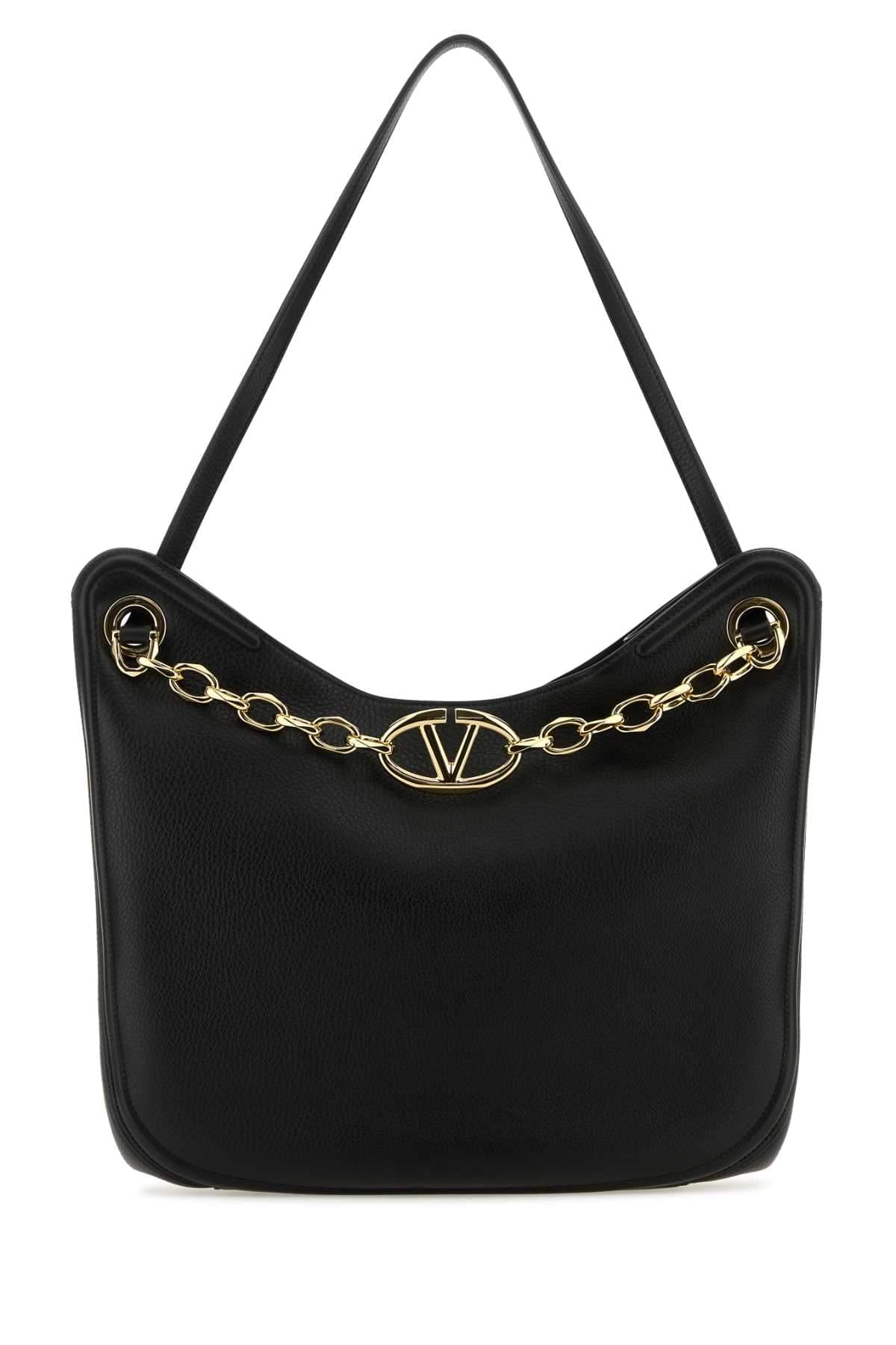 Valentino Garavani Women Black Leather Vlogo Moon Shopping Bag