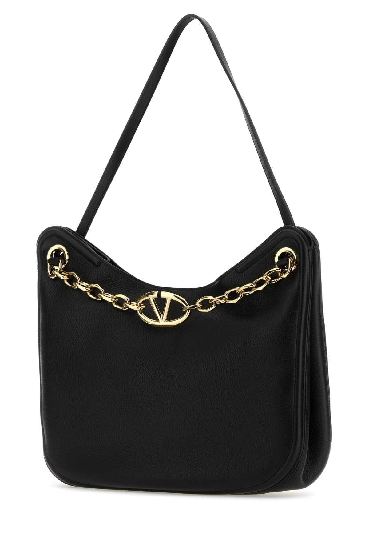 Valentino Garavani Women Black Leather Vlogo Moon Shopping Bag