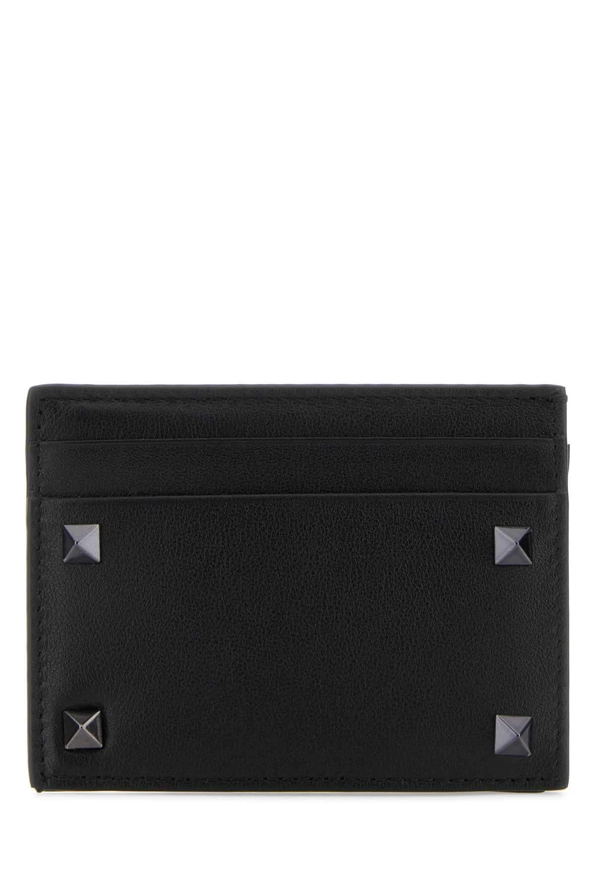 Valentino Garavani Men Black Leather Rockstud Card Holder
