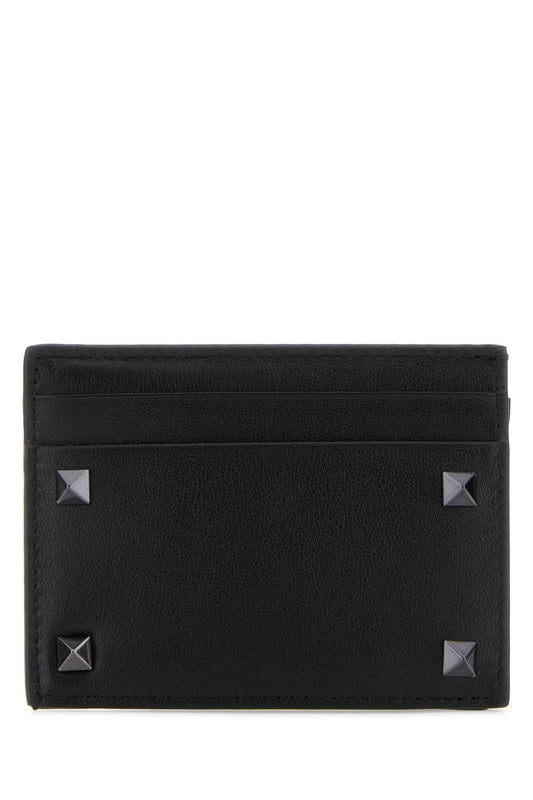 Valentino Garavani Men Black Leather Rockstud Card Holder