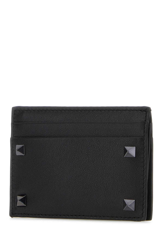 Valentino Garavani Men Black Leather Rockstud Card Holder