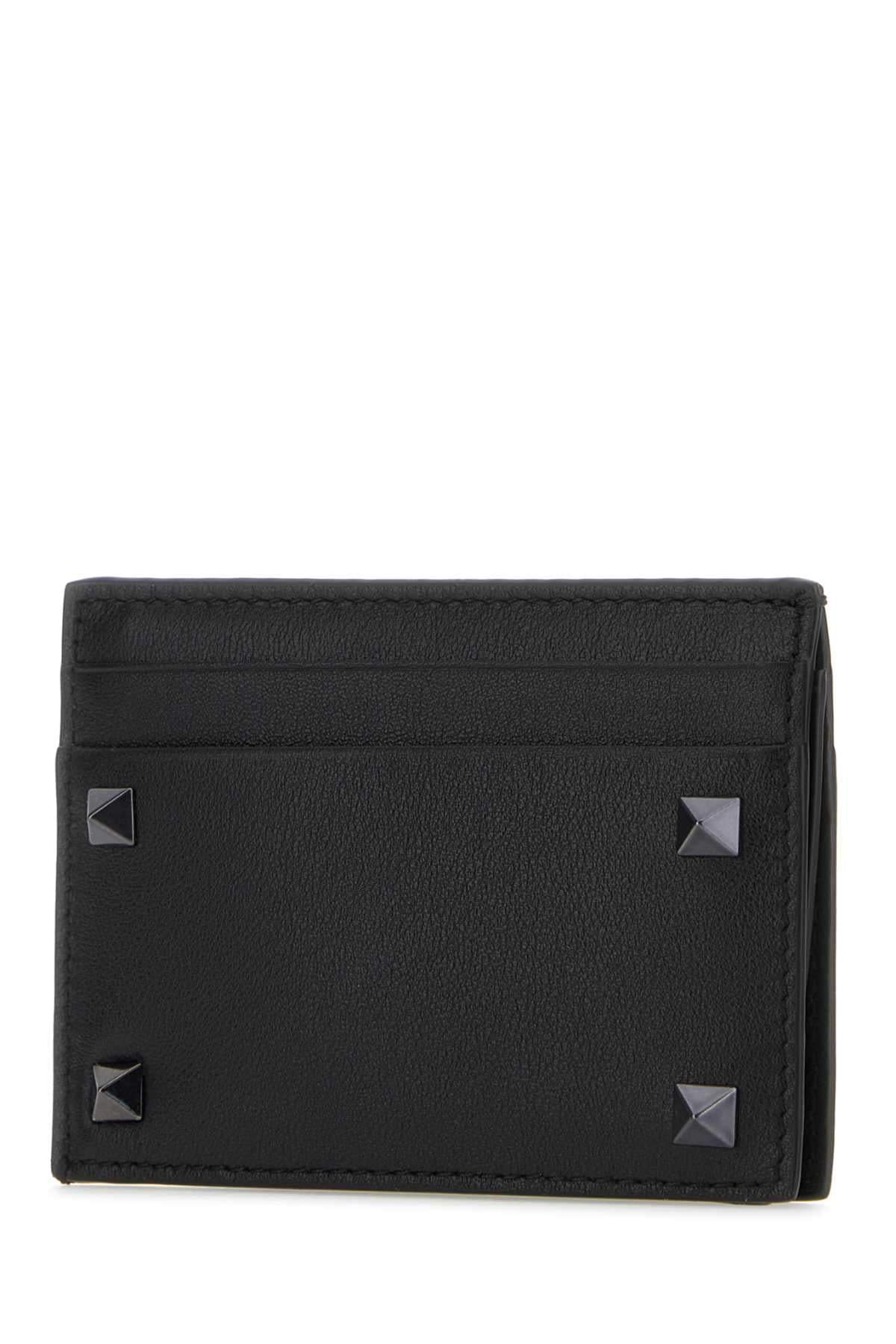 Valentino Garavani Men Black Leather Rockstud Card Holder