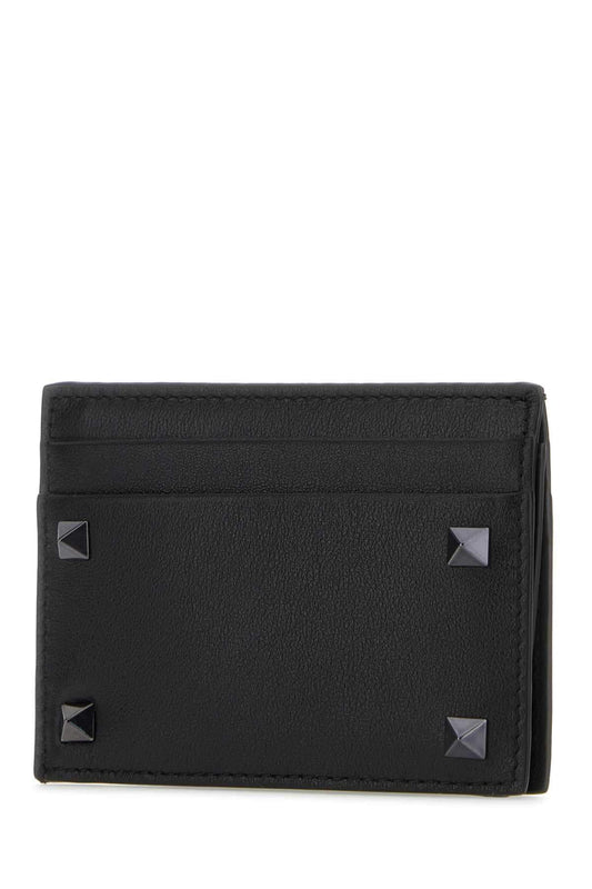 Valentino Garavani Men Black Leather Rockstud Card Holder