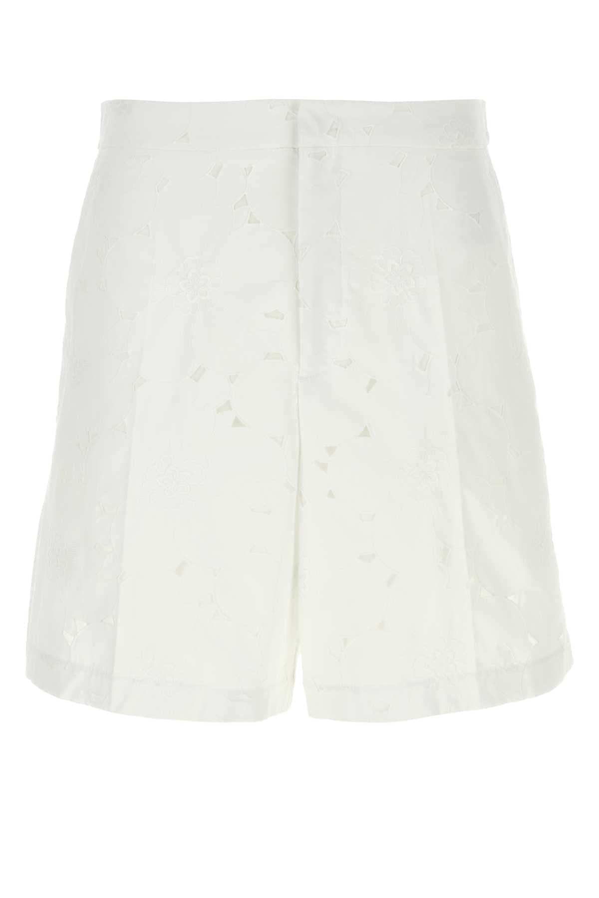 Valentino Garavani Men White Cotton Blend Bermuda Shorts