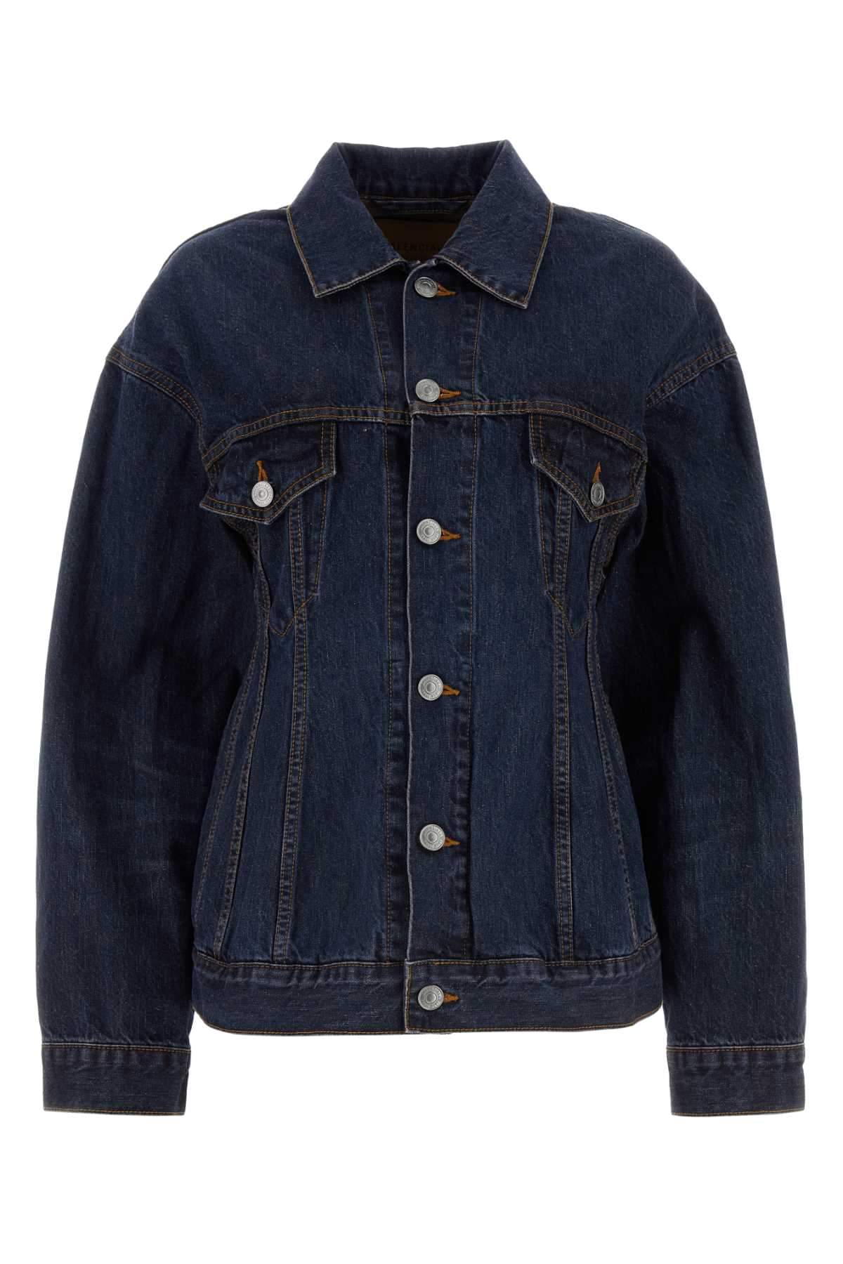 Balenciaga Women Dark Blue Denim Hourglass Jacket
