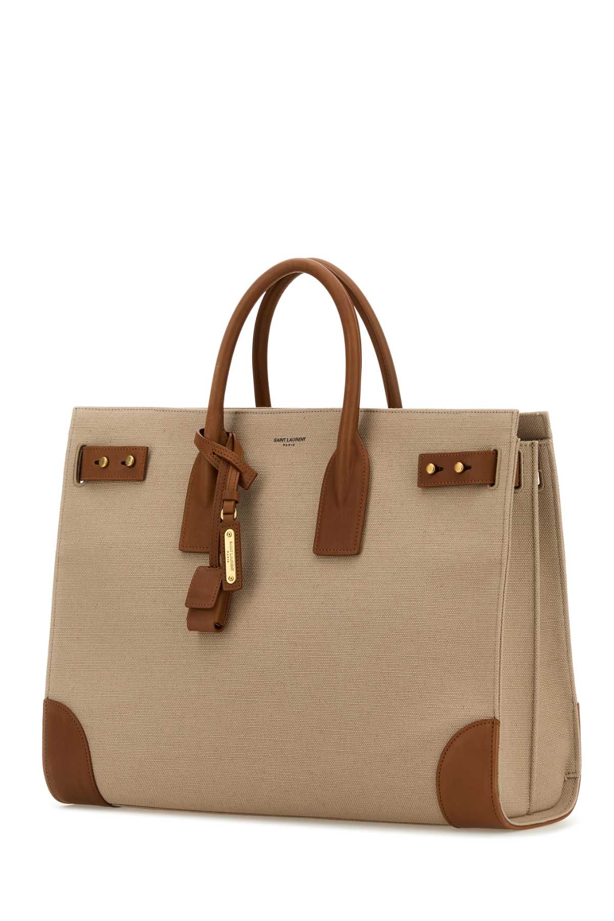 Saint Laurent Men Two-Tone Canvas And Leather Large Sac De Jour Handbag
