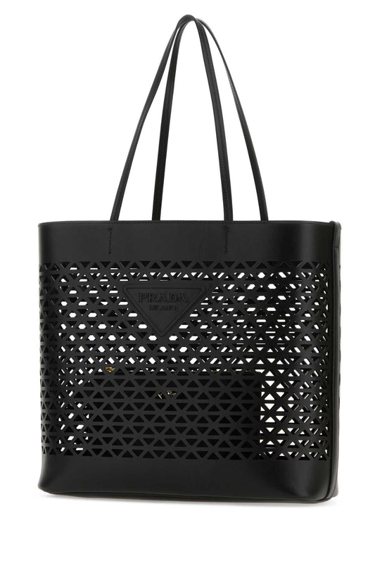 Prada Women Black Leather Shopping Bag