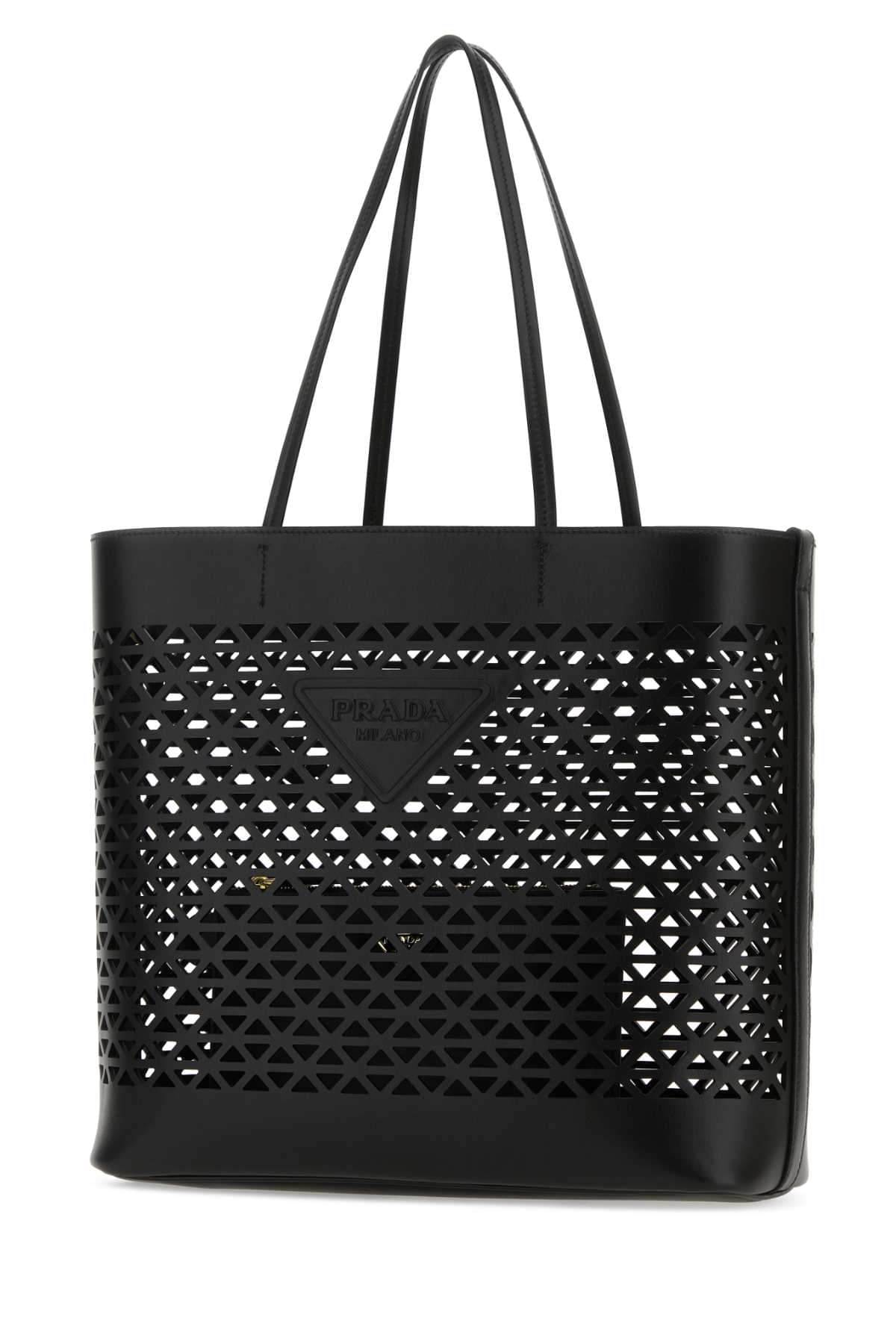 Prada Women Black Leather Shopping Bag