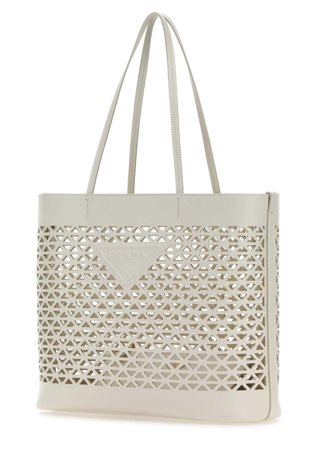 Prada Women White Leather Shopping Bag