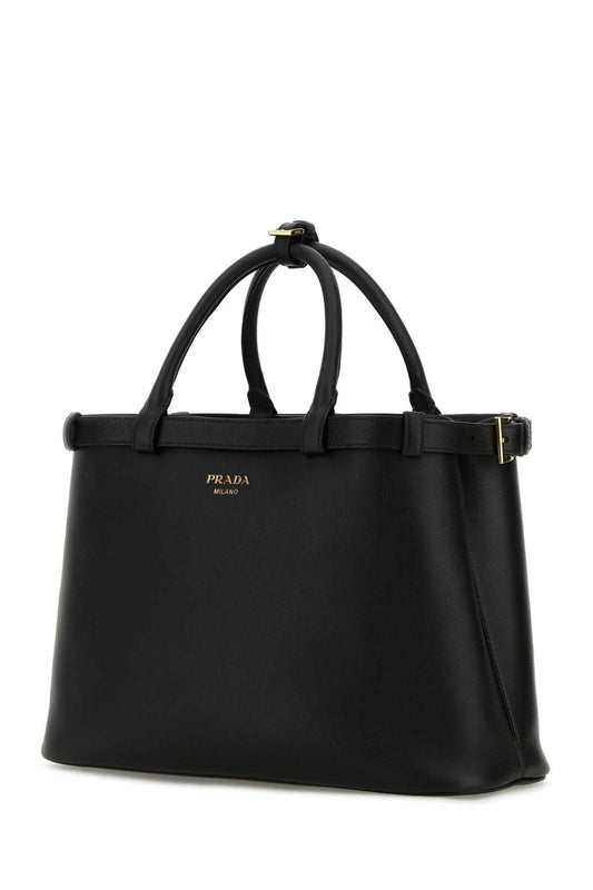 Prada Women Black Leather Medium Prada Buckle Handbag