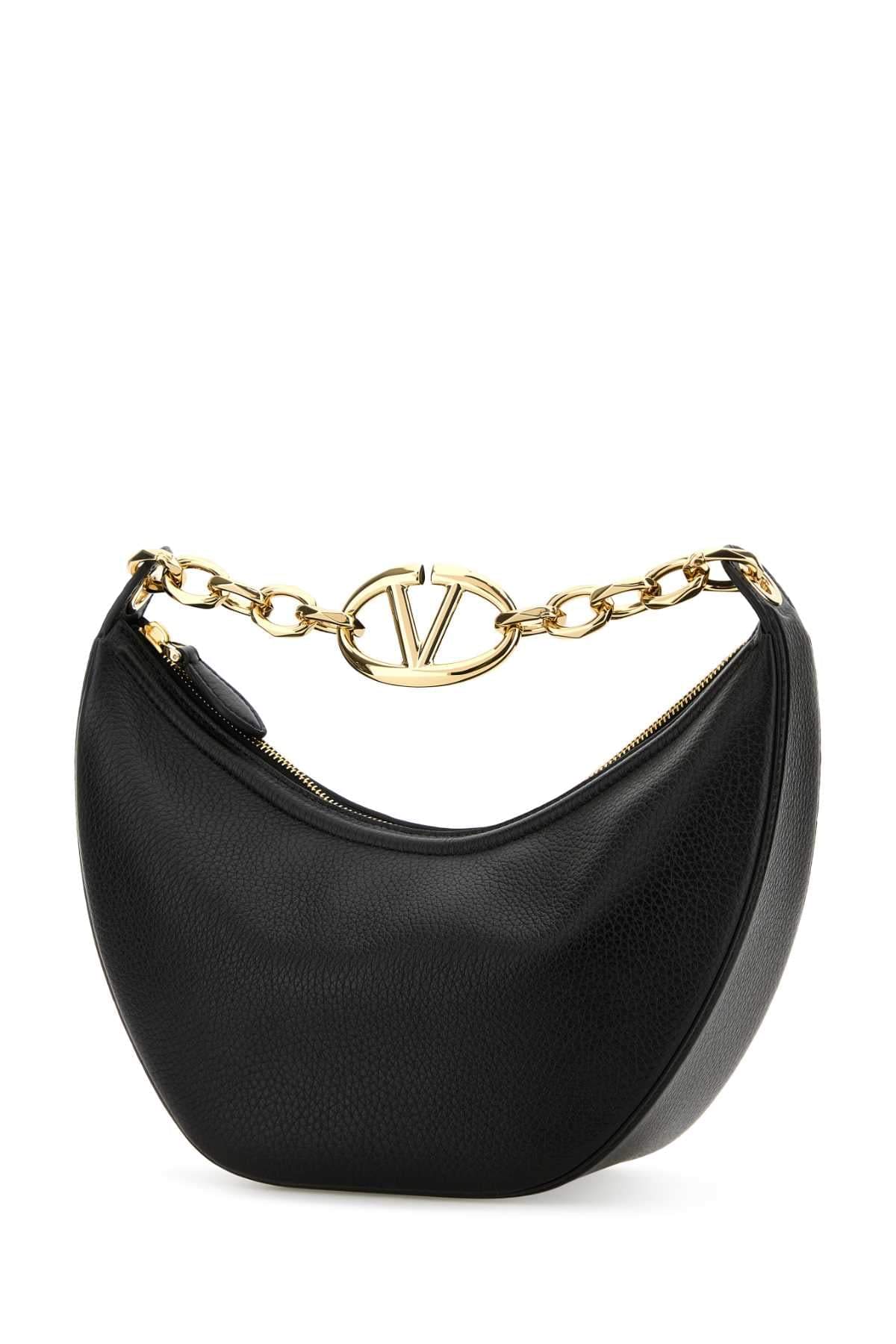 Valentino Garavani Women Black Leather Small Hobo Vlogo Moon Handbag
