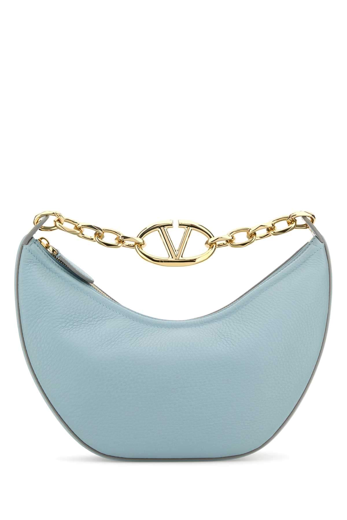 Valentino Garavani Women Light Blue Leather Small Hobo Vlogo Moon Handbag