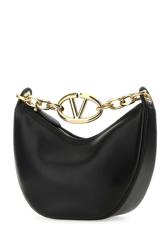 Valentino Garavani Women Black Leather Small Hobo Vlogo Moon Handbag