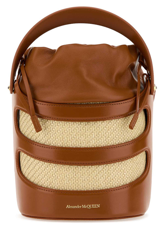 Alexander Mcqueen Women Two-Tone Leather And Raffia The Rise Bucket Bag