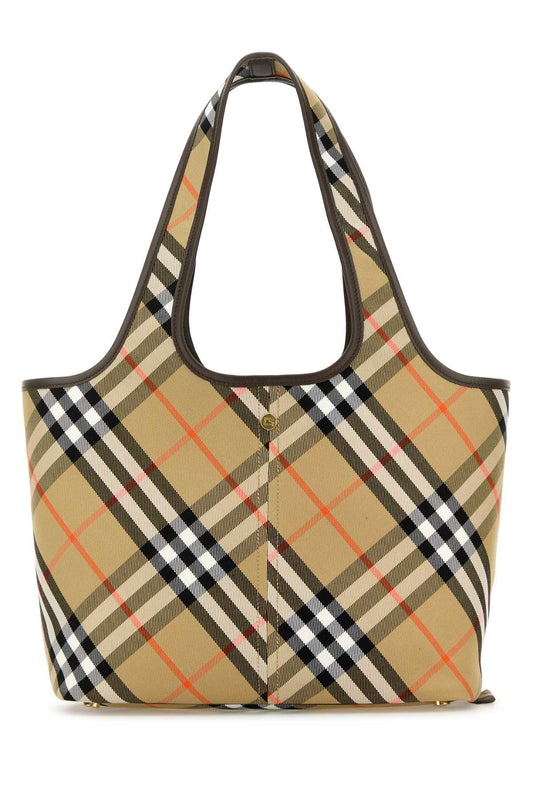 Burberry Women Embroidered Canvas Small Check Shopping Bag