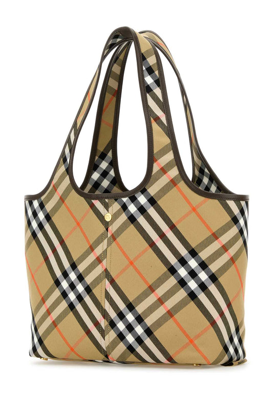 Burberry Women Embroidered Canvas Small Check Shopping Bag
