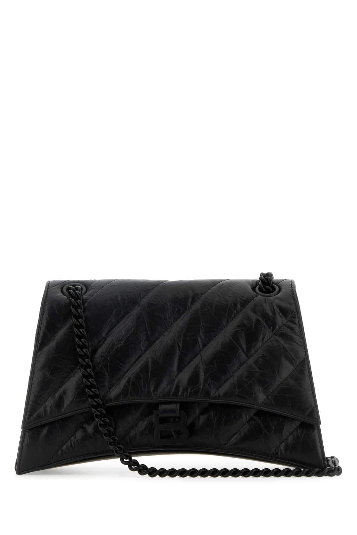 Balenciaga Women Black Leather Medium Crush Shoulder Bag