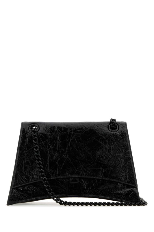Balenciaga Women Black Leather Medium Crush Shoulder Bag