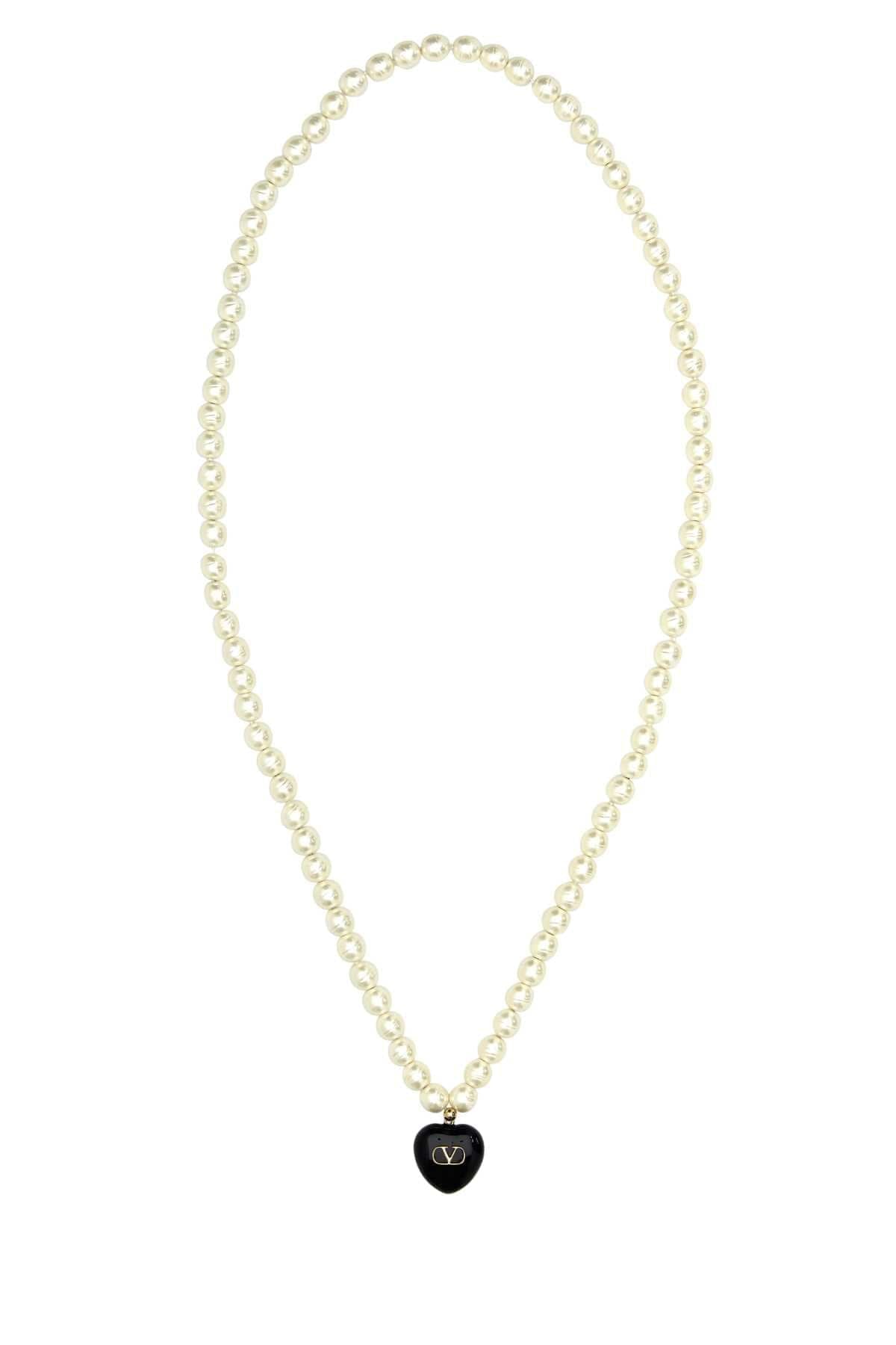 Valentino Garavani Women Ivory Pearls Coeur Royal Necklace