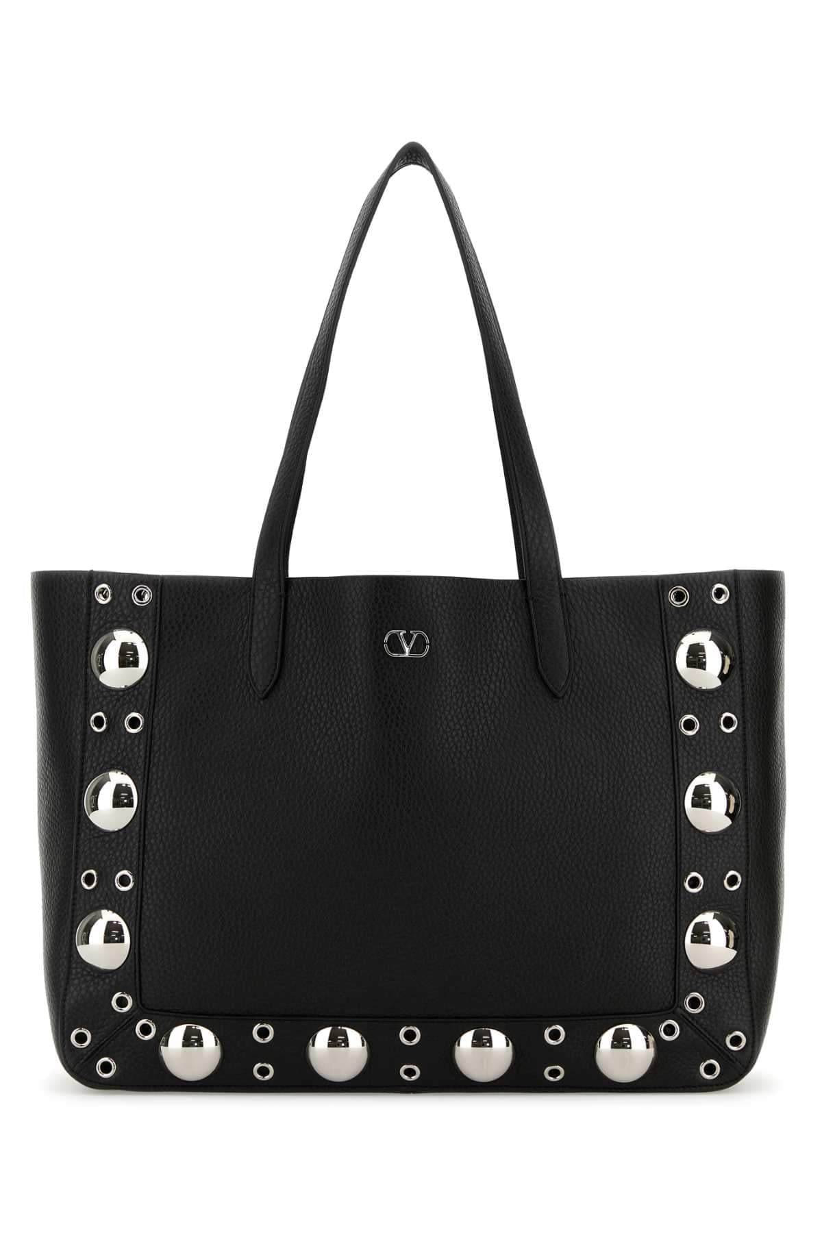 Valentino Garavani Women Black Leather Vlogo Signature Shopping Bag