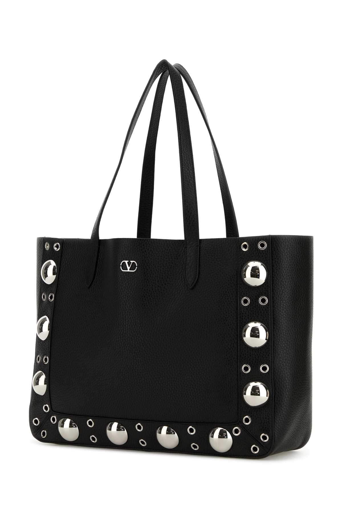 Valentino Garavani Women Black Leather Vlogo Signature Shopping Bag