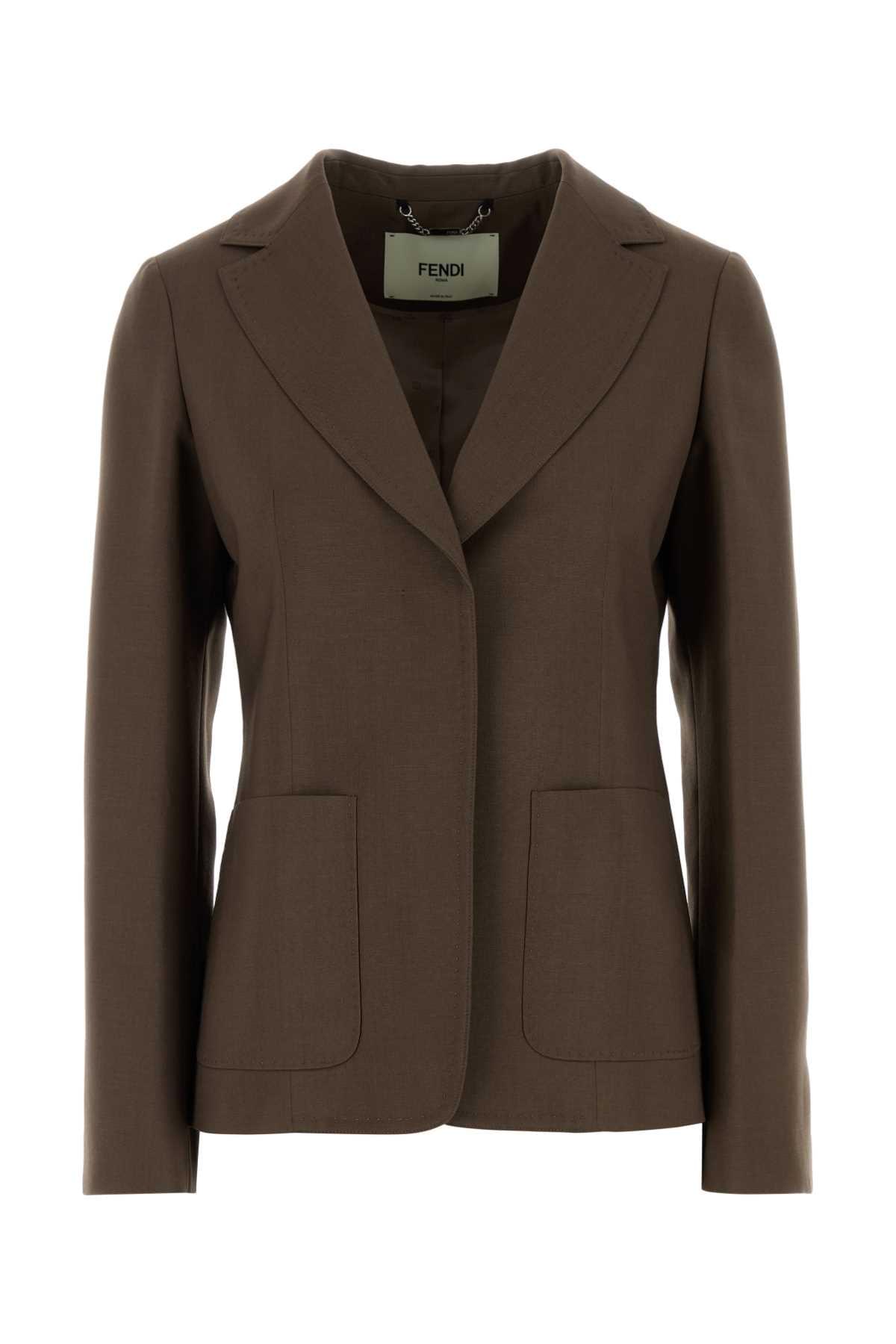 Fendi Women Mud Wool Blend Blazer
