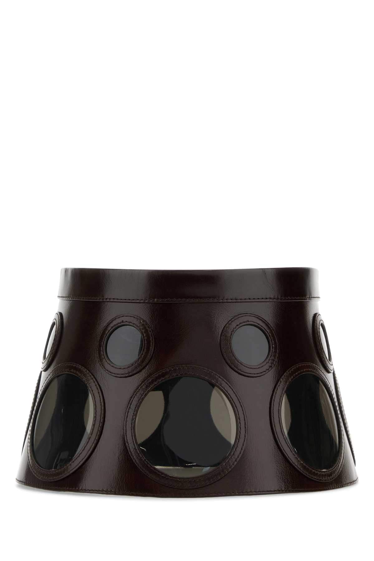 Prada Women Dark Brown Leather Hat
