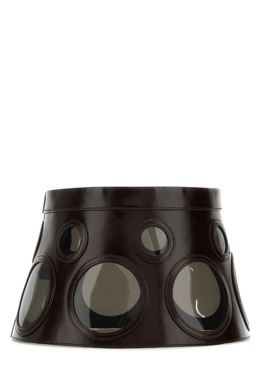 Prada Women Dark Brown Leather Hat