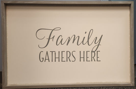 Quill to Paper Family Gathers Here Framed Wall Art, 24x36