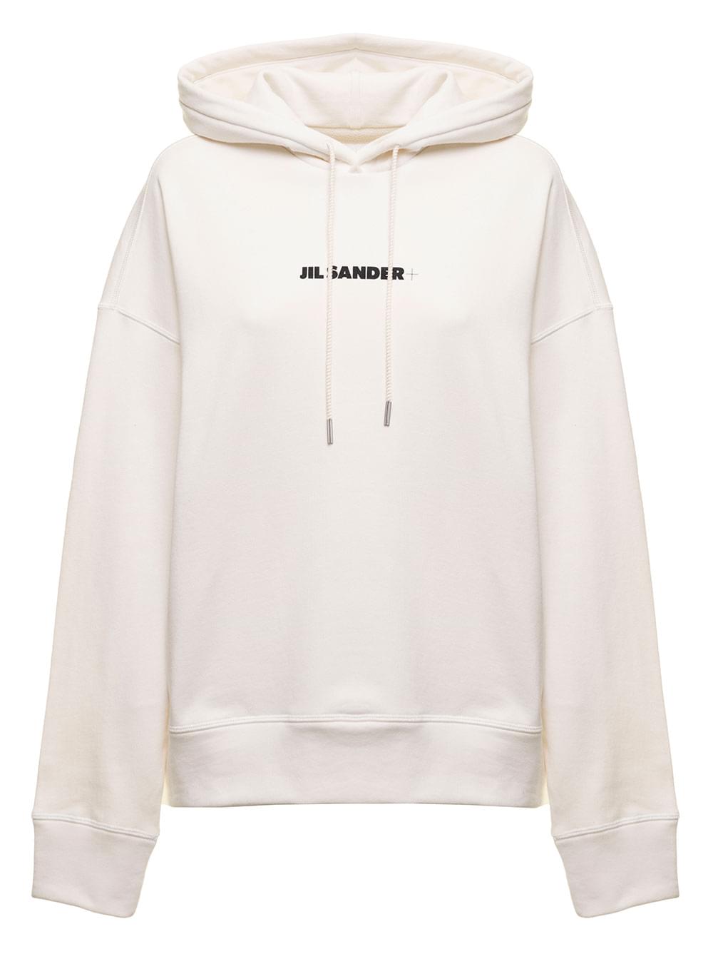 Jil Sander Women Jil Sander Woman's White Cotton Hoodie With Logo Print