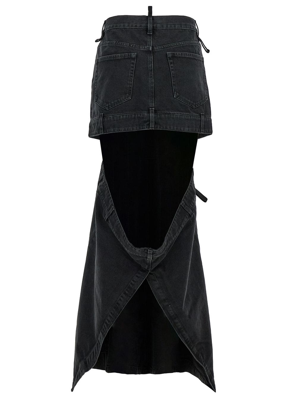 The Attico Women Midi Black Skirt With Maxi Cut-Out In Denim Woman